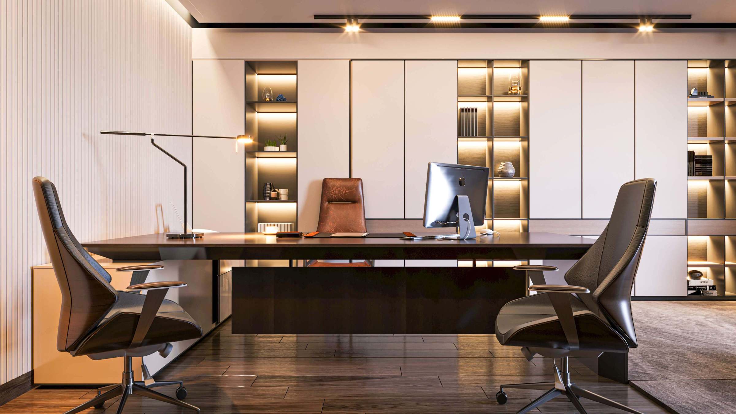 "Luxury Office Space Design Visualization. Target Markets: Riyadh, KSA. 3D Rendering of an Executive Workstation by Shady El Henawy."